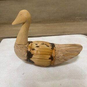 Vintage Corn Husk & Wood Duck Decoy Figurine Rustic Farmhouse Decor